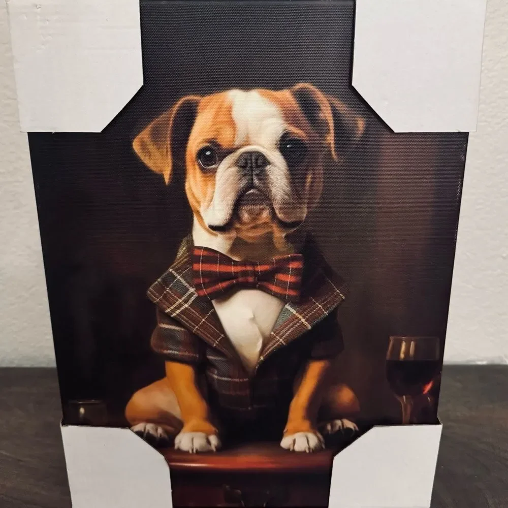 Pug Bowtie Wine Dog Portrait Wall Art Canvas Decor